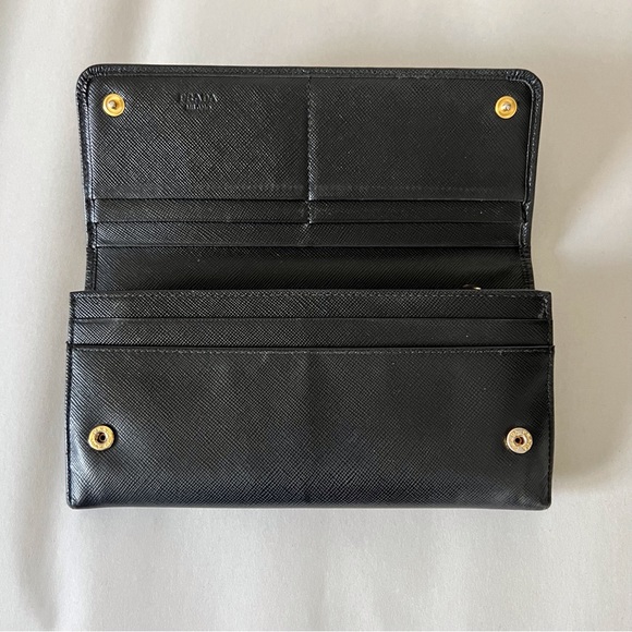Prada Black Bow Wallet Saffiano Leather Continental Snap Front - Picture 11 of 12